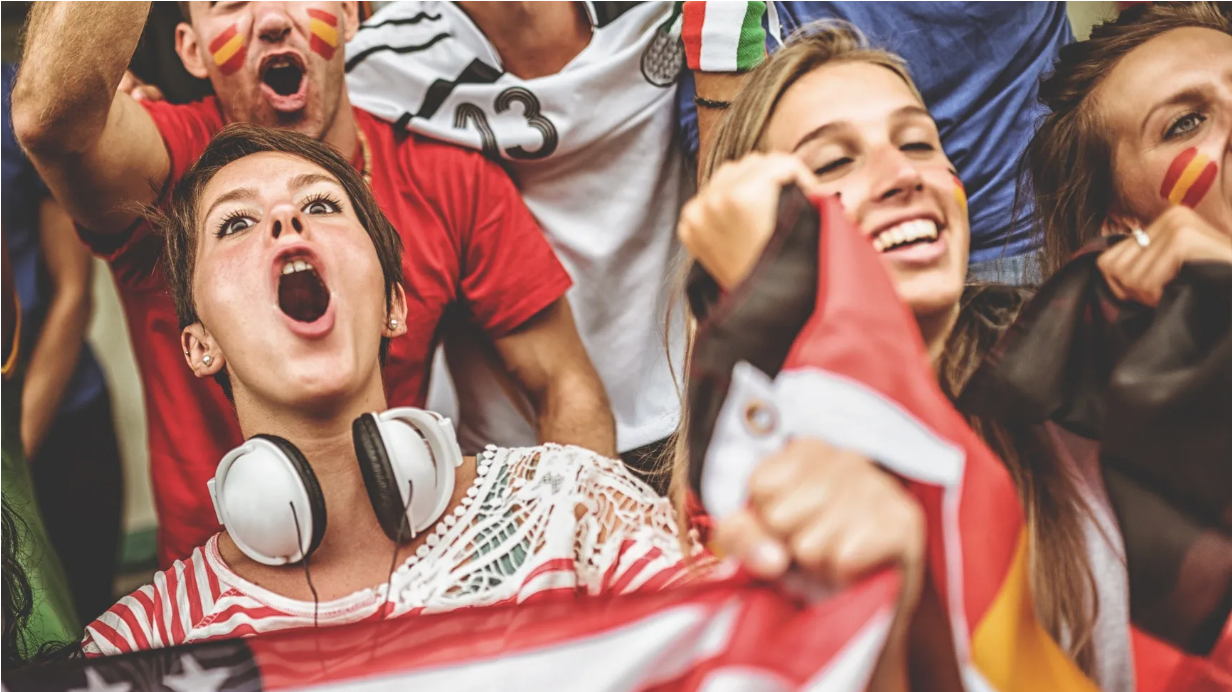 Fans celebrating at a sporting event